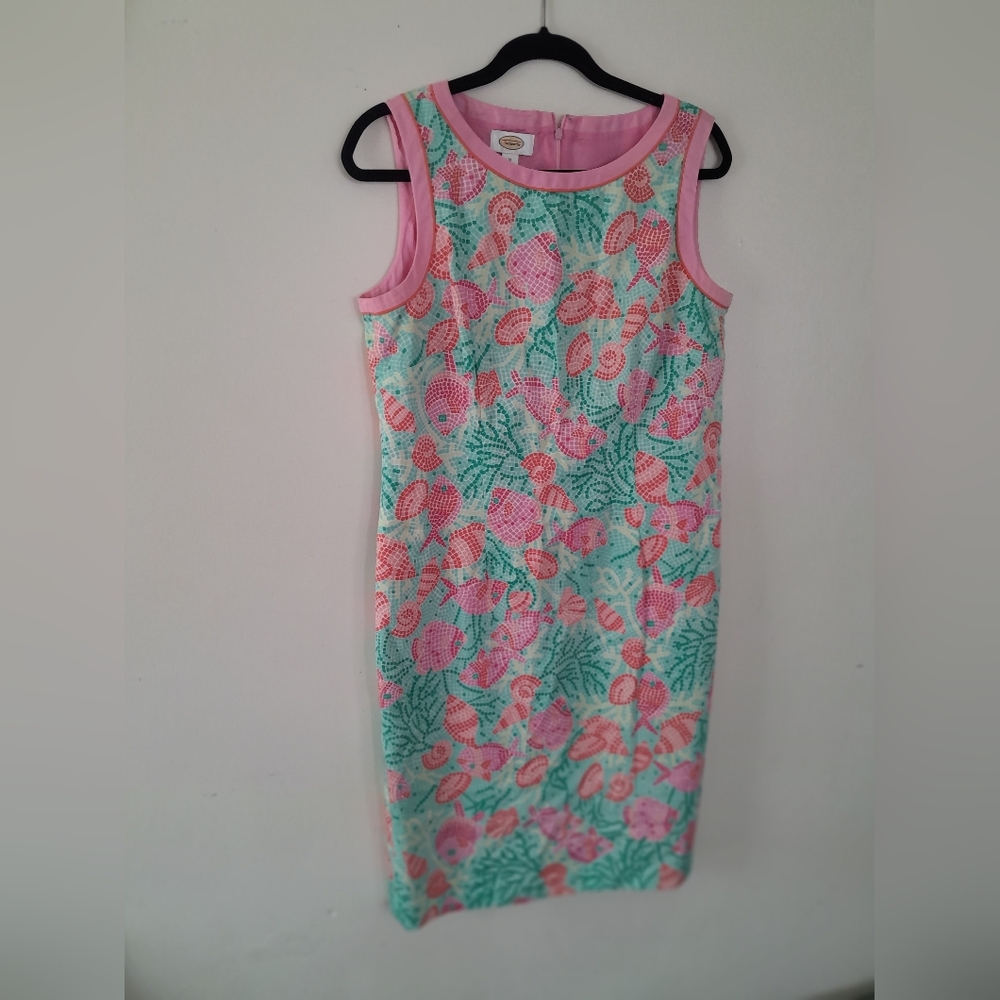 Talbots  Nautical Fish Print Shift Dress Size 12 Coastal Multicolor Beachy - Picture 2 of 12